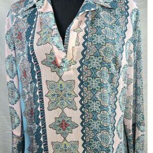 KUT From The Kloth Button Up Festival Boho Blouse Size M Hippie Vacation Cruise